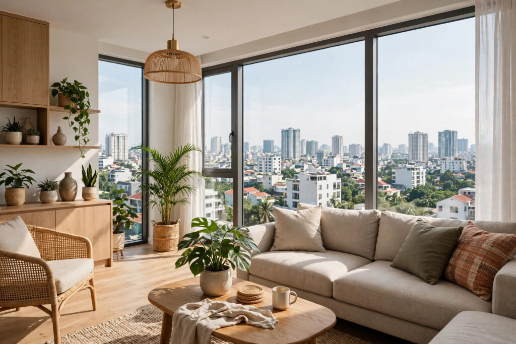 Phòng khách căn hộ chung cư hiện đại